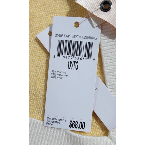 Philosophy White & Yellow Striped V Neck 3/4 Sleeve Sweater Women's Size 1X - Picture 7 of 16